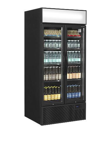 Vitrine réfrigérée noire deux portes vitrées avec canopy 535 L - FSC891HBlack