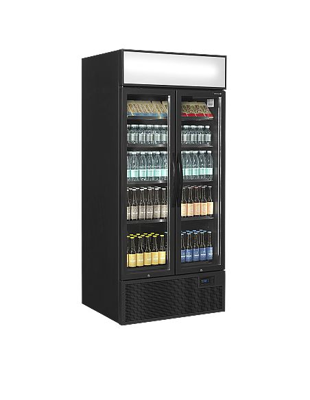 Vitrine réfrigérée noire deux portes vitrées avec canopy 535 L - FSC891HBlack
