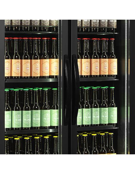 Vitrine réfrigérée noire deux portes vitrées avec canopy 535 L - FSC891HBlack