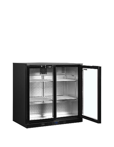 Arrière bar deux portes vitrées battantes et clayettes chromées - 190 litres - DB201H