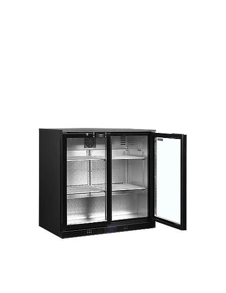 Arrière bar deux portes vitrées battantes et clayettes chromées - 190 litres - DB201H