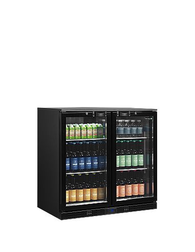 Arrière bar deux portes vitrées battantes et clayettes chromées - 190 litres - DB201H