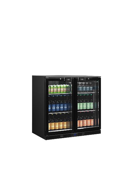 Arrière bar deux portes vitrées battantes et clayettes chromées - 190 litres - DB201H