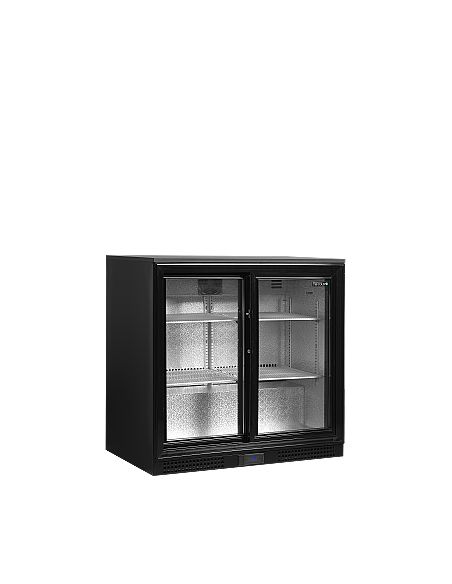 Arrière bar deux portes vitrées coulissantes et clayettes chromées - 190 litres - DB201S