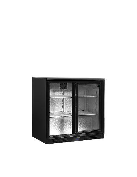 Arrière bar deux portes vitrées coulissantes et clayettes chromées - 190 litres - DB201S