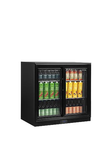 Arrière bar deux portes vitrées coulissantes et clayettes chromées - 190 litres - DB201S