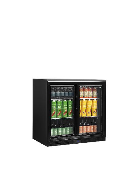 Arrière bar deux portes vitrées coulissantes et clayettes chromées - 190 litres - DB201S