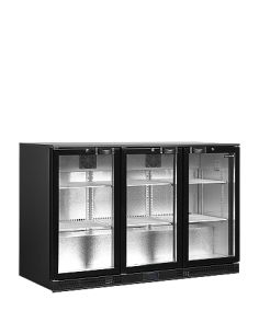 Arrière bar trois portes vitrées battantes et clayettes blanches - 300 litres - DB301H-3