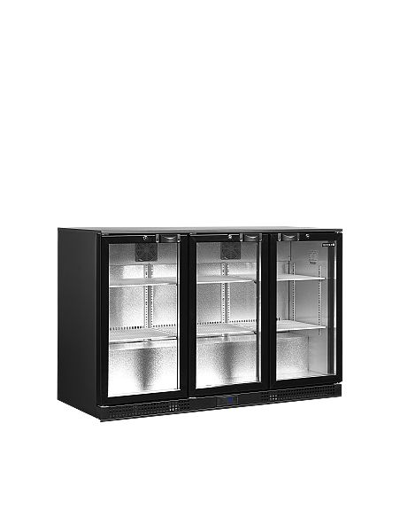 Arrière bar trois portes vitrées battantes et clayettes blanches - 300 litres - DB301H-3