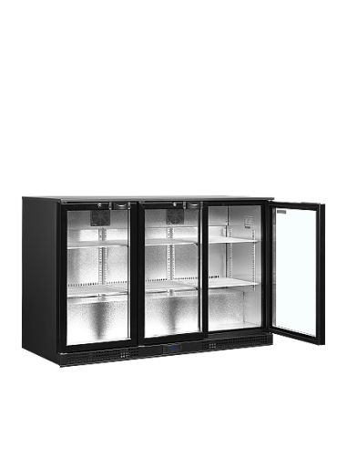Arrière bar trois portes vitrées battantes et clayettes blanches - 300 litres - DB301H-3