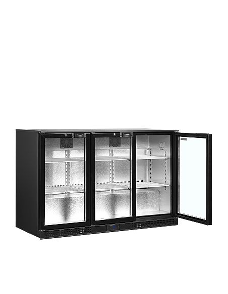 Arrière bar trois portes vitrées battantes et clayettes blanches - 300 litres - DB301H-3