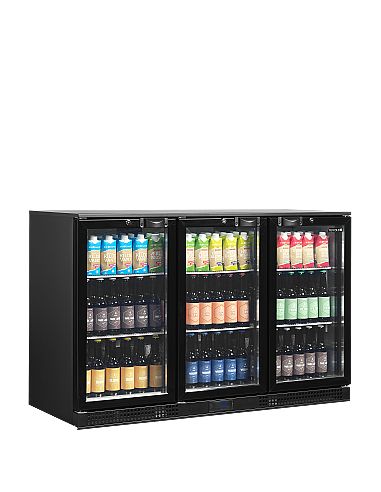 Arrière bar trois portes vitrées battantes et clayettes blanches - 300 litres - DB301H-3