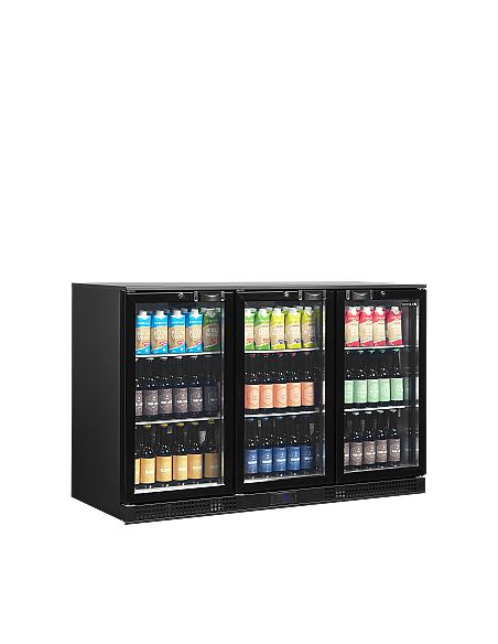Arrière bar trois portes vitrées battantes et clayettes blanches - 300 litres - DB301H-3