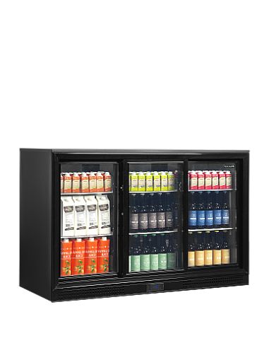 Arrière bar trois portes vitrées coulissantes et clayettes blanches - 300 litres - DB301S-3