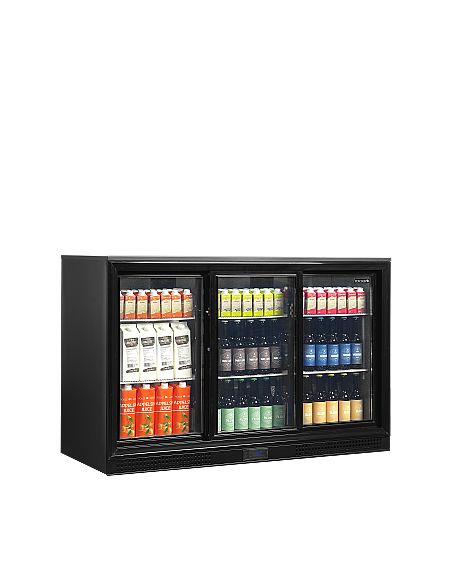Arrière bar trois portes vitrées coulissantes et clayettes blanches - 300 litres - DB301S-3