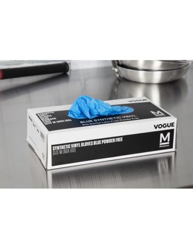 Gants alimentaires en vinyle non poudrés Hygiplas bleus M (Lot de 100)