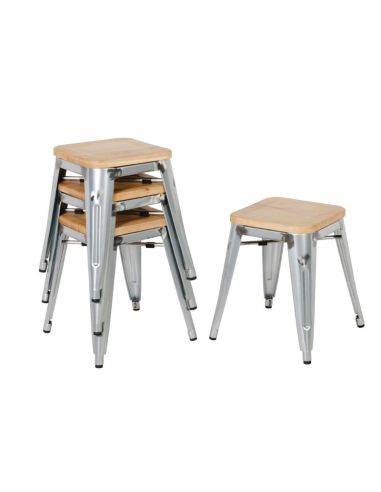 Tabourets bistro bas en acier avec assise en bois Bolero (lot de 4)