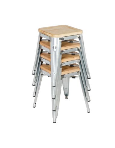 Tabourets bistro bas en acier avec assise en bois Bolero (lot de 4)
