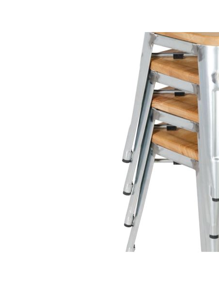 Tabourets bistro bas en acier avec assise en bois Bolero (lot de 4)