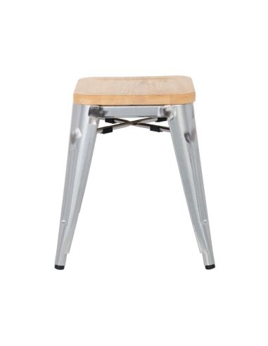 Tabourets bistro bas en acier avec assise en bois Bolero (lot de 4)