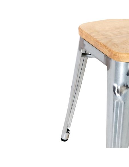 Tabourets bistro bas en acier avec assise en bois Bolero (lot de 4)