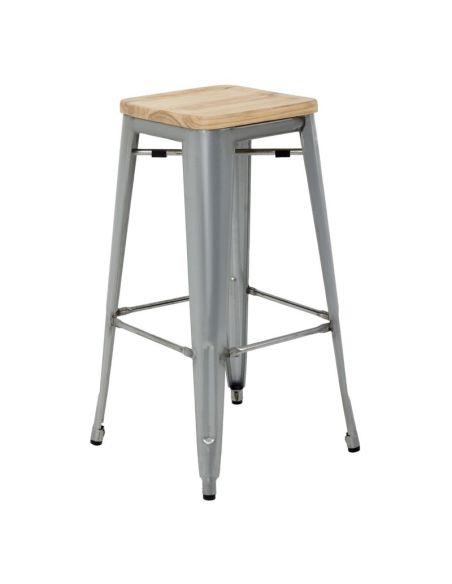 Tabourets hauts en acier galvanisé avec assise en bois Bolero Bistro (lot de 4)