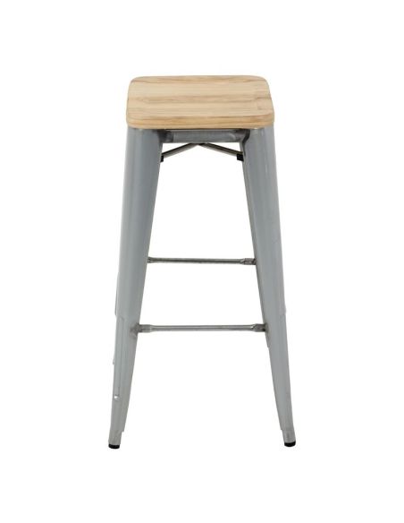 Tabourets hauts en acier galvanisé avec assise en bois Bolero Bistro (lot de 4)