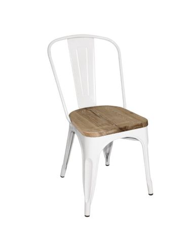 Chaises en acier avec assise en bois Bolero blanches (lot de 4)