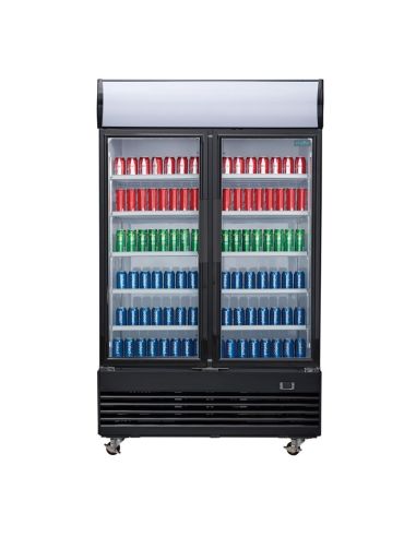 Vitrine réfrigérée positive 2 portes battantes avec caisson lumineux Polar Série G 950L noire