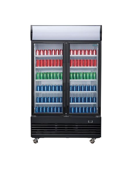 Vitrine réfrigérée positive 2 portes battantes avec caisson lumineux Polar Série G 950L noire