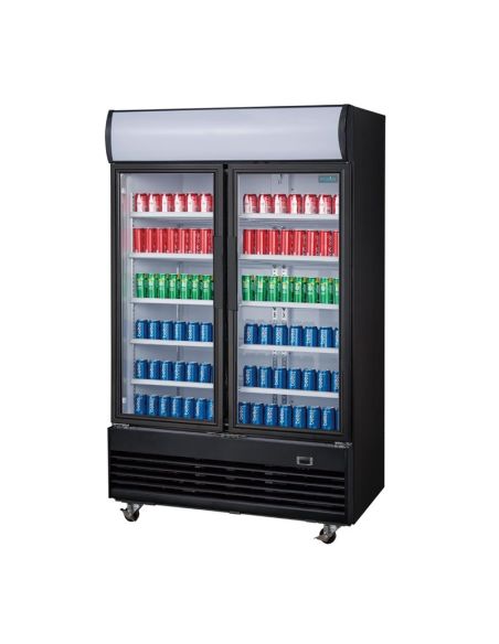 Vitrine réfrigérée positive 2 portes battantes avec caisson lumineux Polar Série G 950L noire