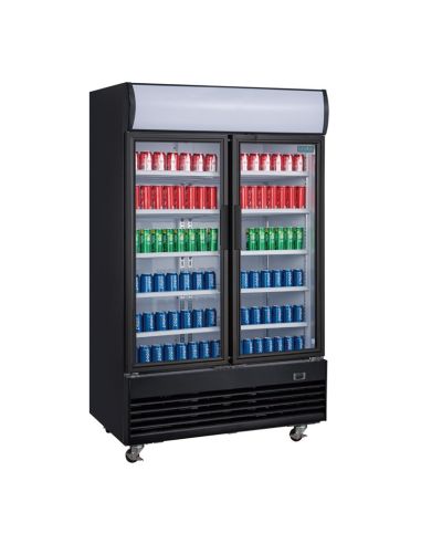 Vitrine réfrigérée positive 2 portes battantes avec caisson lumineux Polar Série G 950L noire
