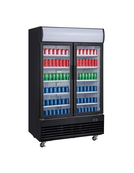 Vitrine réfrigérée positive 2 portes battantes avec caisson lumineux Polar Série G 950L noire