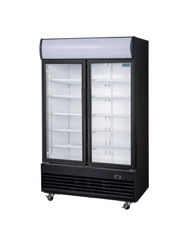 Vitrine réfrigérée positive 2 portes battantes avec caisson lumineux Polar Série G 950L noire