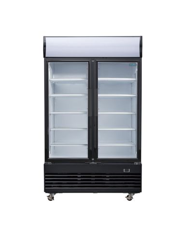 Vitrine réfrigérée positive 2 portes battantes avec caisson lumineux Polar Série G 950L noire