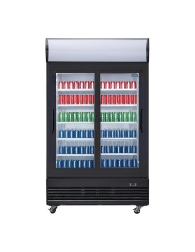 Vitrine réfrigérée positive 2 portes coulissantes avec caisson lumineux Polar Série G 950L noire