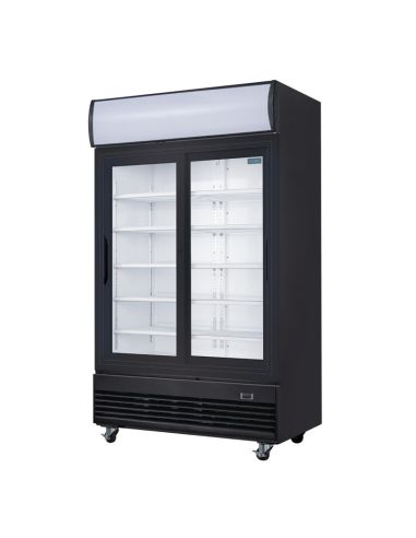 Vitrine réfrigérée positive 2 portes coulissantes avec caisson lumineux Polar Série G 950L noire