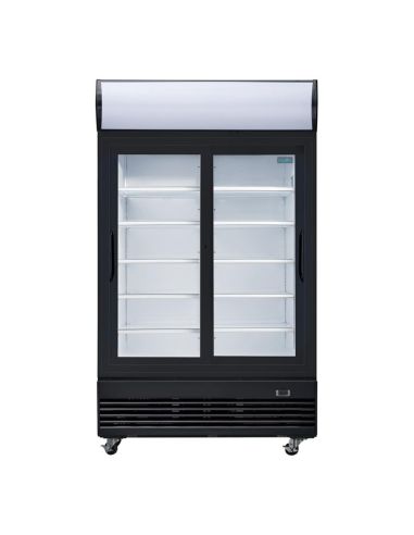 Vitrine réfrigérée positive 2 portes coulissantes avec caisson lumineux Polar Série G 950L noire