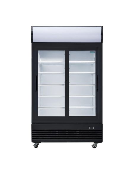 Vitrine réfrigérée positive 2 portes coulissantes avec caisson lumineux Polar Série G 950L noire