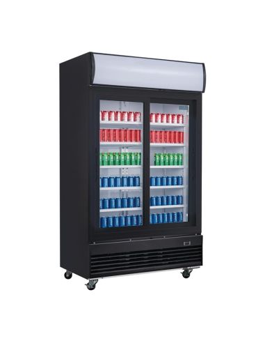Vitrine réfrigérée positive 2 portes coulissantes avec caisson lumineux Polar Série G 950L noire