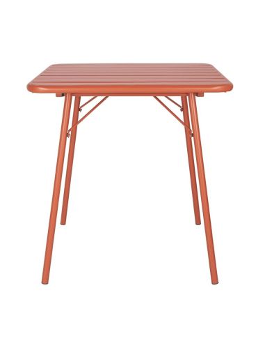 Table carrée à lattes en acier Bolero terracotta