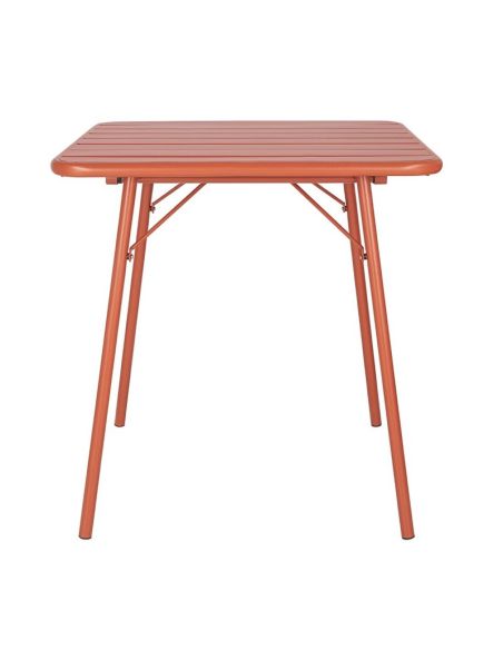 Table carrée à lattes en acier Bolero terracotta