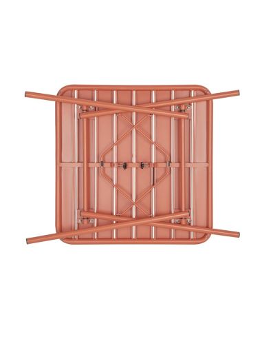 Table carrée à lattes en acier Bolero terracotta
