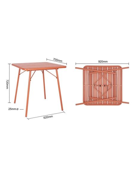 Table carrée à lattes en acier Bolero terracotta
