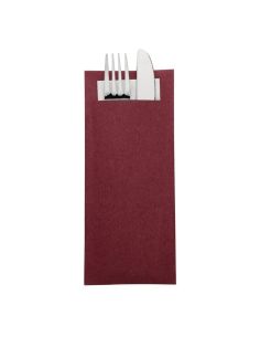 Pochettes à couverts bordeaux avec serviette blanche Europochette (lot de 500)
