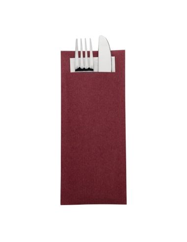 Pochettes à couverts bordeaux avec serviette blanche Europochette (lot de 500)