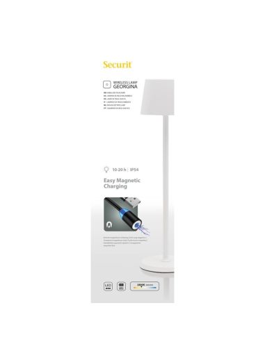 Lampe de table LED sans fil blanche à intensité variable Securit Georgina avec câble de chargement magnétique