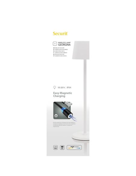 Lampe de table LED sans fil blanche à intensité variable Securit Georgina avec câble de chargement magnétique