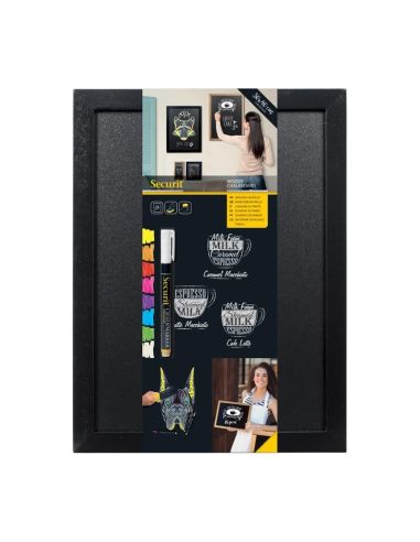 Ardoise murale cadre en bois noir avec feutre craie et fixations Securit 30x40cm