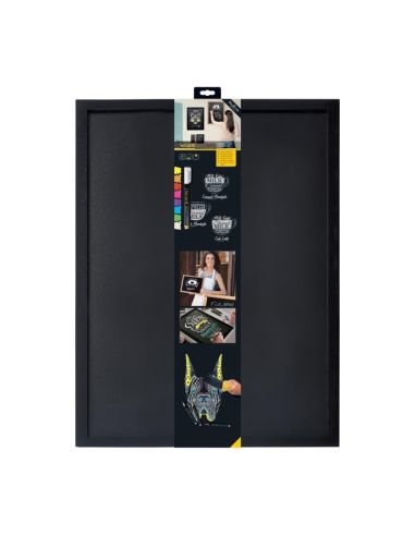 Ardoise murale cadre en bois noir avec feutre craie et fixations Securit 60x80cm